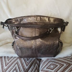 Coach Brooke Metallic Pewter Leather Hobo Handbag Purse